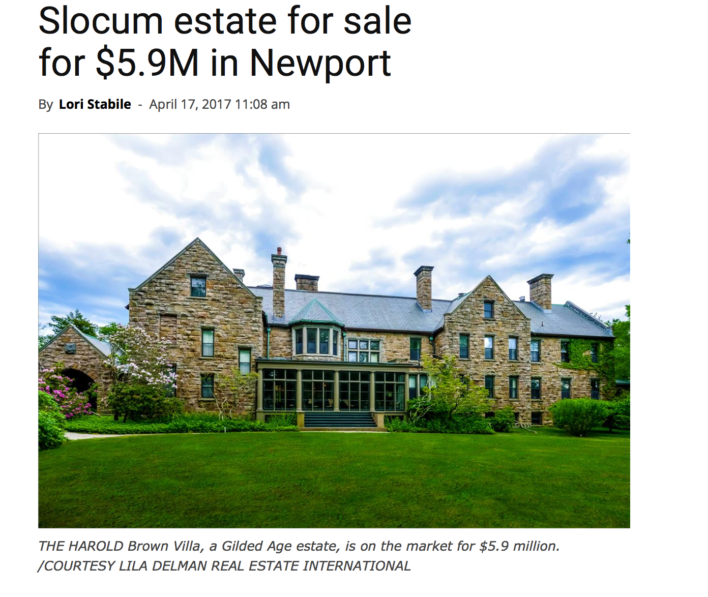 Slocum Estate Featured in Providence Business News